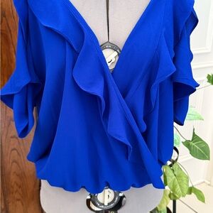 C Blue Ruffled Wrap Blouse
